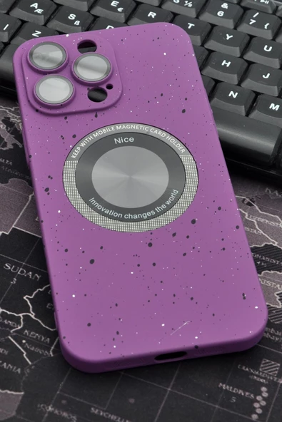 iPhone 14 Pro Uyumlu Mor Benekli Desenli İnce Sert Kapak Kılıf Kamera Lens Korumalı ürün görseli