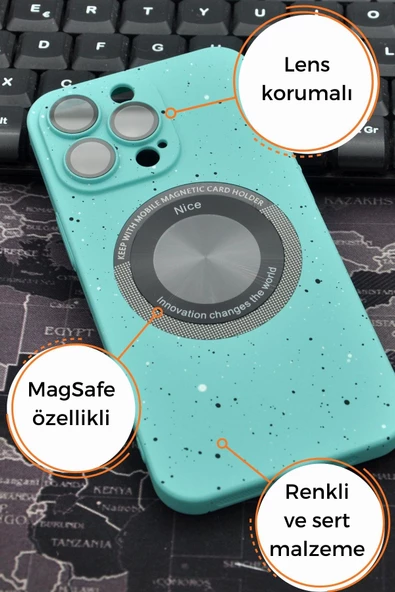 iPhone 14 Uyumlu Siyah Benekli Desenli İnce Sert Kapak Kılıf Kamera Lens Korumalı - Resim 6