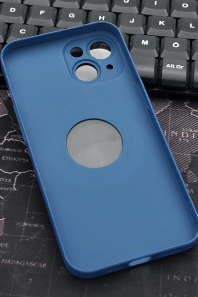 iPhone 14 Uyumlu İnidgo Mavi Benekli Desenli İnce Sert Kapak Kılıf Kamera Lens Korumalı - Resim 5