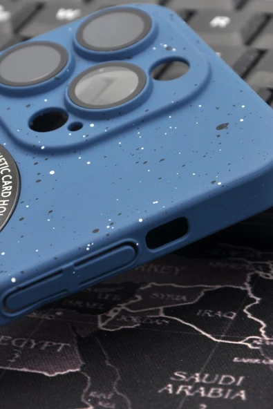 iPhone 14 Pro Max Uyumlu İnidgo Mavi Benekli Desenli İnce Sert Kapak Kılıf Kamera Lens Korumalı - Resim 3