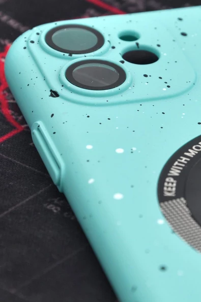 iPhone 11 Uyumlu Mint Yeşil Benekli Desenli İnce Sert Kapak Kılıf Kamera Lens Korumalı - Resim 2