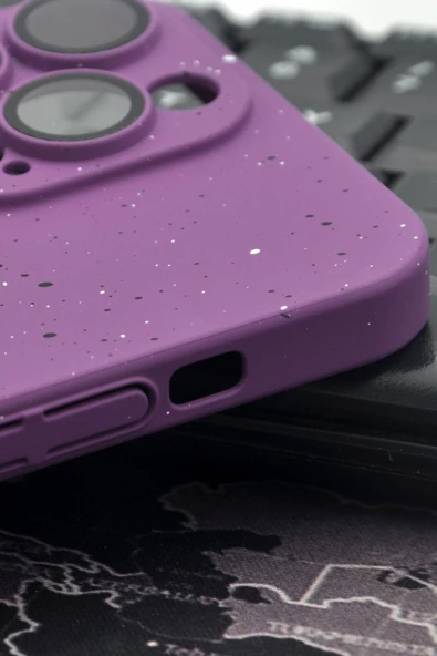 iPhone 14 Pro Uyumlu Mor Benekli Desenli İnce Sert Kapak Kılıf Kamera Lens Korumalı - Resim 3
