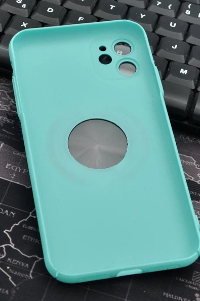 iPhone 11 Uyumlu Mint Yeşil Benekli Desenli İnce Sert Kapak Kılıf Kamera Lens Korumalı - Resim 5