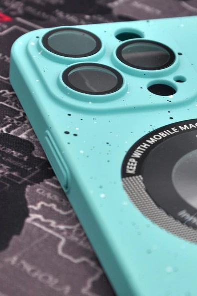 iPhone 14 Pro Max Uyumlu Mint Yeşil Benekli Desenli İnce Sert Kapak Kılıf Kamera Lens Korumalı - Resim 2