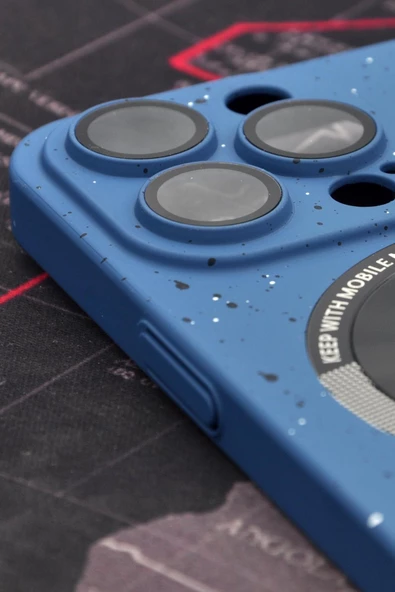 iPhone 14 Pro Uyumlu İnidgo Mavi Benekli Desenli İnce Sert Kapak Kılıf Kamera Lens Korumalı - Resim 2