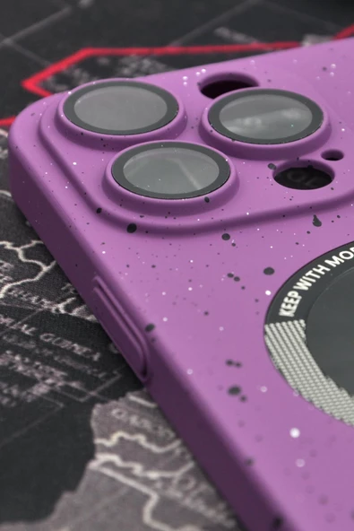 iPhone 14 Pro Uyumlu Mor Benekli Desenli İnce Sert Kapak Kılıf Kamera Lens Korumalı - Resim 2
