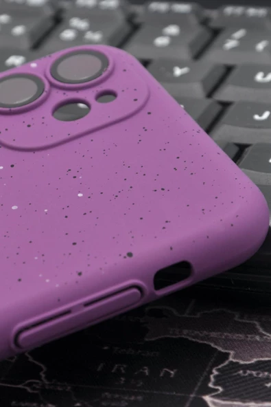 iPhone 11 Uyumlu Mor Benekli Desenli İnce Sert Kapak Kılıf Kamera Lens Korumalı - Resim 3