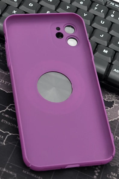 iPhone 11 Uyumlu Mor Benekli Desenli İnce Sert Kapak Kılıf Kamera Lens Korumalı - Resim 5