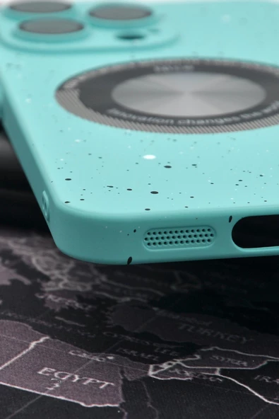 iPhone 14 Pro Uyumlu Mint Yeşil Benekli Desenli İnce Sert Kapak Kılıf Kamera Lens Korumalı - Resim 4