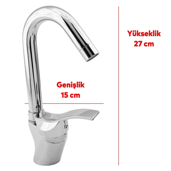 Kısa Kuğu Batarya Duş Bulaşık Musluğu Lavabo Banyo Mutfak Bataryası Mermer Üstü Çift Su Giriş Evye - 2