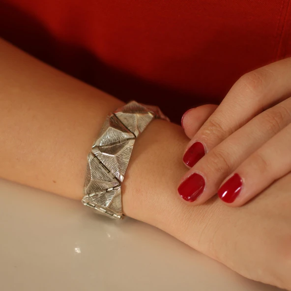 925 Ayar Gümüş Üçgen Bilezik - Resim 2