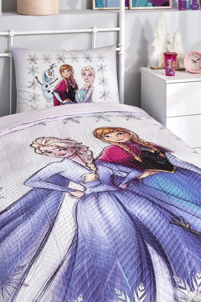 Özdilek Lisanslı Kapitoneli Tek Kişilik Dört Mevsim Nevresim Takımı Complete Set-Elsa Frozen Frosted Lila - 2