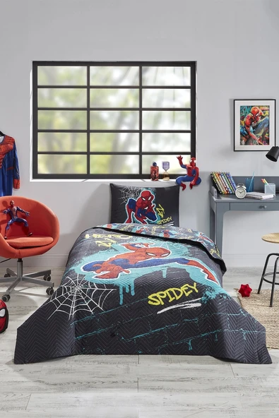 Özdilek Lisanslı Kapitoneli Tek Kişilik Dört Mevsim Nevresim Takımı Complete Set-Spiderman Street Gri - 2