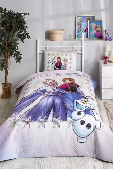 Özdilek Lisanslı Kapitoneli Tek Kişilik Dört Mevsim Nevresim Takımı Complete Set-Elsa Frozen Frosted Lila - 4
