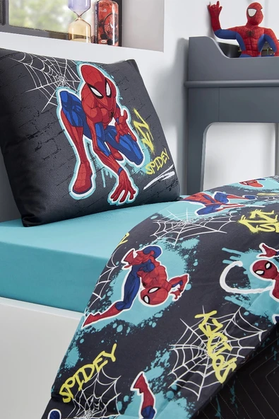 Özdilek Lisanslı Kapitoneli Tek Kişilik Dört Mevsim Nevresim Takımı Complete Set-Spiderman Street Gri - 4
