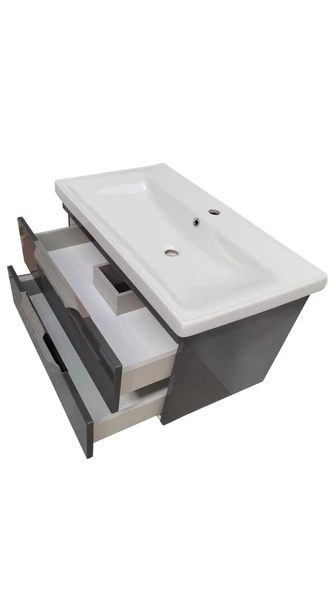 Karen Banyo Lotus Banyo dolabı 80 Cm Lavabo Dahil Antrasit Komple Mebran Mdf - 4