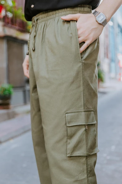 Beli Ve Paçası Lastikli Cepli Rahat Kesim Erkek Pantolon - 4