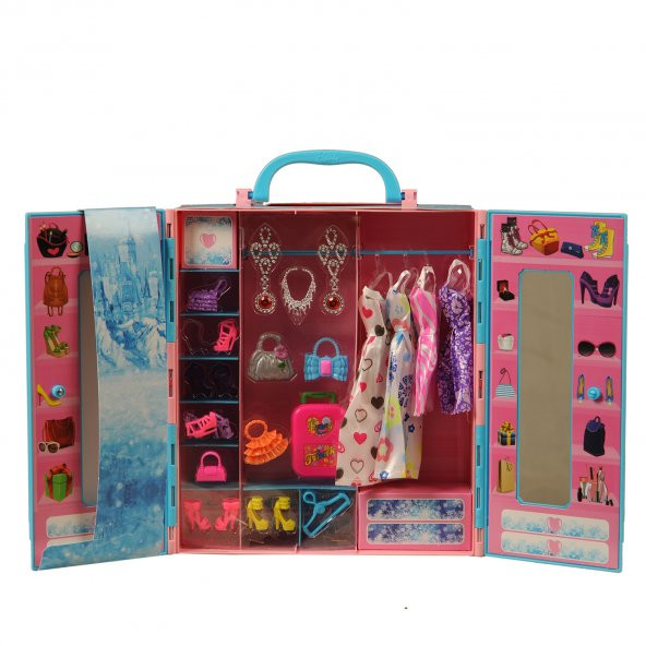Sonsuz Hareket Bebekli Barbie/Frozen 30+ Giysili Oyuncak Gardrop - 8