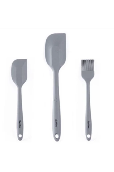 Tantitoni Gri Renkli 3 lü Silikon Spatula Ve Fırça Seti (Elvin Home Concept)