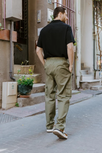 Beli Ve Paçası Lastikli Cepli Rahat Kesim Erkek Pantolon - 5