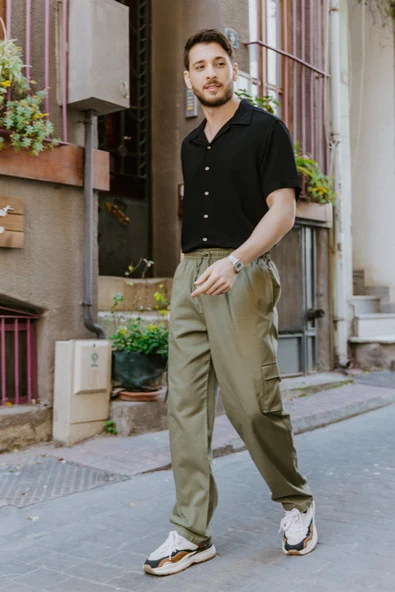 Beli Ve Paçası Lastikli Cepli Rahat Kesim Erkek Pantolon - 2