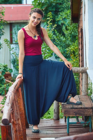 Gipe Bel Detaylı Yazlık Kadın Şalvar Pantolon - 2