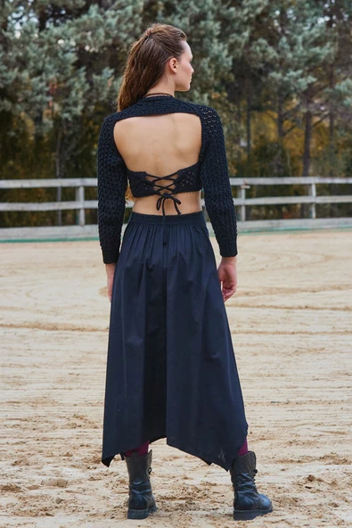 Biye Detaylı Asimetrik Kesimli Kloş Etek - Resim 5