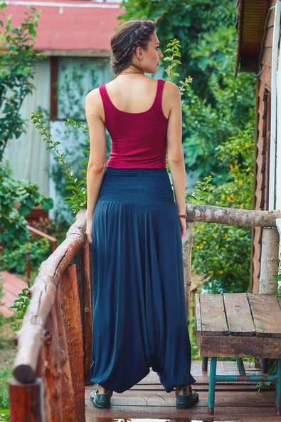 Gipe Bel Detaylı Yazlık Kadın Şalvar Pantolon - 4