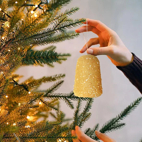 Yıllbaşı Çam Ağacı Süsü Simli Çan Noel Ağacı Süsü 6 Lı 5 cm - Resim 4