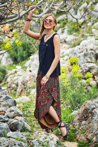 Bel Yırtmaçlı Kadın Şalvar Pantolon - 2