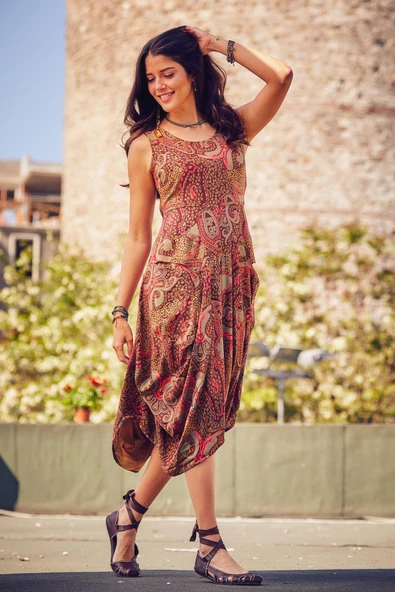 Asimetrik Etek Ucu Kayık Yaka Cepli Elbise - 2