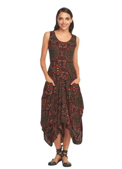 Asimetrik Etek Ucu Kayık Yaka Cepli Elbise - 5