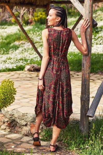 Asimetrik Etek Ucu Kayık Yaka Cepli Elbise - 4