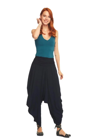 Drape Bel Dökümlü Kadın Şalvar Pantolon - 5