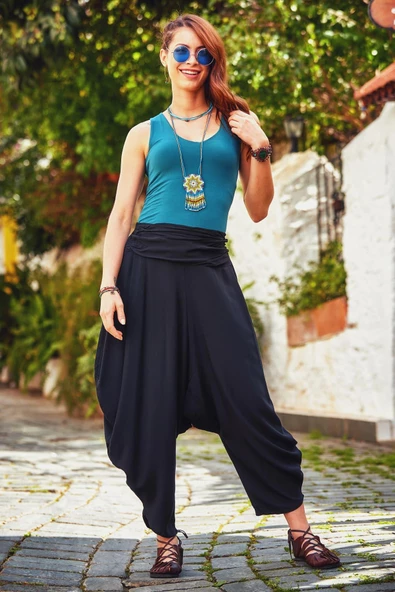 Drape Bel Dökümlü Kadın Şalvar Pantolon - 3