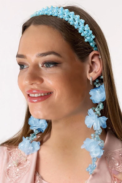 Özel Tasarım Sarkan Küpeli Beyaz İncili Lohusa Tacı - 2