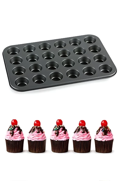 Muffin Kalıbı 24'lü Mini Cupcake Fırın Kapsülü Kek Browni Kekstra Kurabiye Kalıbı Muffin Baking Pan - 4