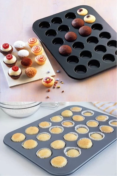 Muffin Kalıbı 24'lü Mini Cupcake Fırın Kapsülü Kek Browni Kekstra Kurabiye Kalıbı Muffin Baking Pan - 2