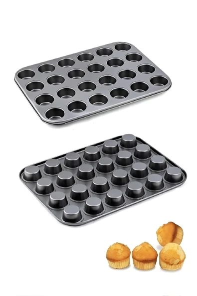 Muffin Kalıbı 24'lü Mini Cupcake Fırın Kapsülü Kek Browni Kekstra Kurabiye Kalıbı Muffin Baking Pan - 3