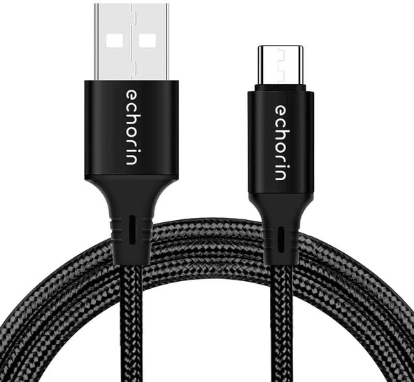 USB-A'dan USB-C'ye Örgülü, 1 Metre, Hızlı Şarj ve Data Kablosu, Siyah