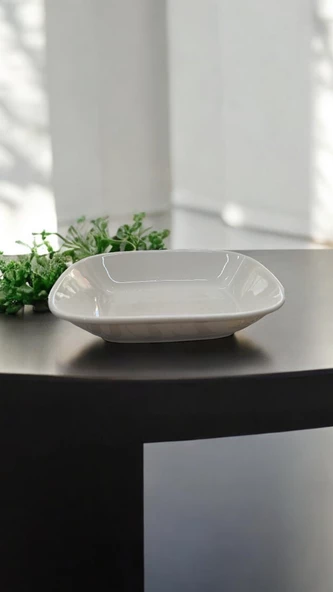 EVMUTFAK Güral porselen krem  6 adet 17 cm kare kayık tabak gbseo17kr