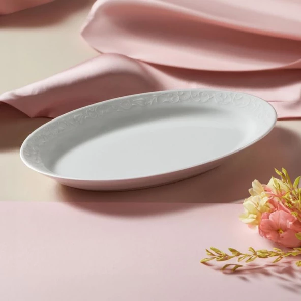 EVMUTFAK Güral porselen bahar dalı 2 adet  25 cm kayık tabak - 2