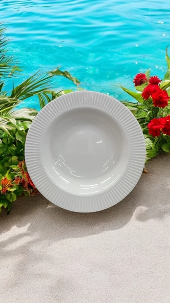 EVMUTFAK Farika 6 adet 19 cm porselen çukur tabak elif model - 2