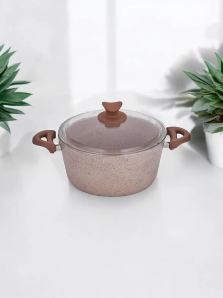 Taç 24 cm ultra granit derin tencere krem renk