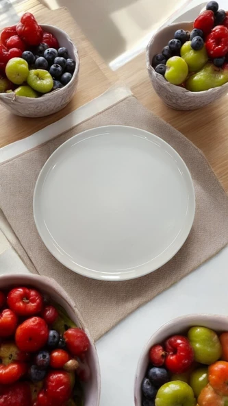 EVMUTFAK Güral porselen krem 6 adet 25 cm  krem servis tabak gbsblb25 - 2