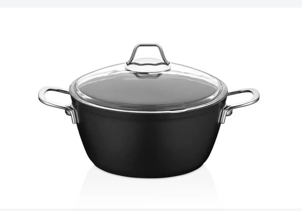EVMUTFAK Amboss 22 cm döküm derin tencere titanyum kaplama yanmaz yapışmaz 22 cm derin tencere - 2