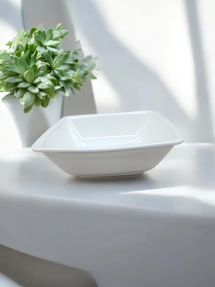Evmutfak Gural porselen yuvarlak 2 adet 22 cm Orlando model düz krem renk kare salata tabak derin