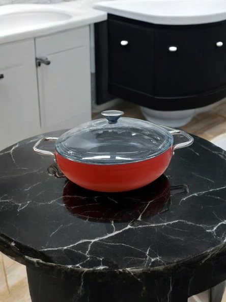 26 cm bonera kırmızı döküm titanyum pilav tenceresi - 3