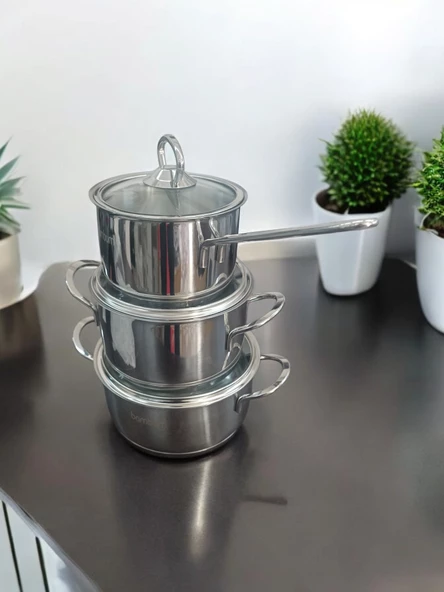 Evmutfak 3 lu çelik tencere seti 12 cm 14 cm 16 cm mini tencere seti - 2