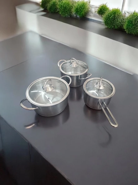 Evmutfak 3 lu çelik tencere seti 12 cm 14 cm 16 cm mini tencere seti - 3